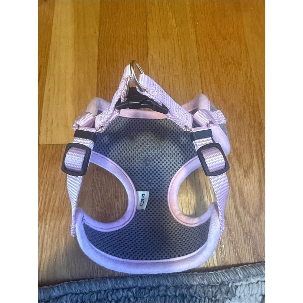 Pink & Gray Adjustable Dog Harness with Bow | Cute Small Dog Vest Harness